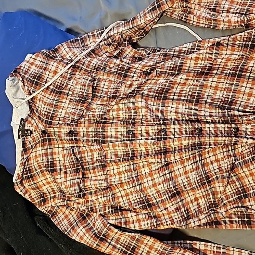 Plaid hooded button up